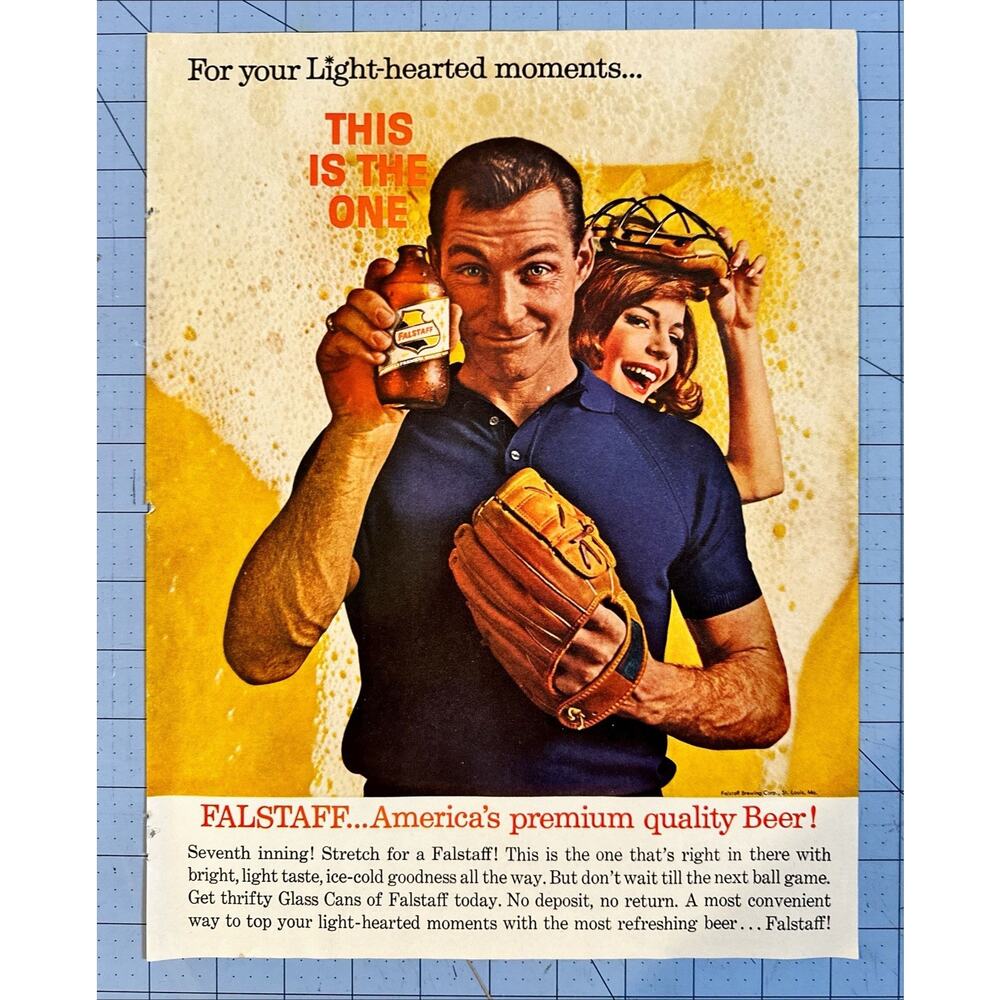 1963 Falstaff Premium Beer Print Ad Baseball Couple This Is The One